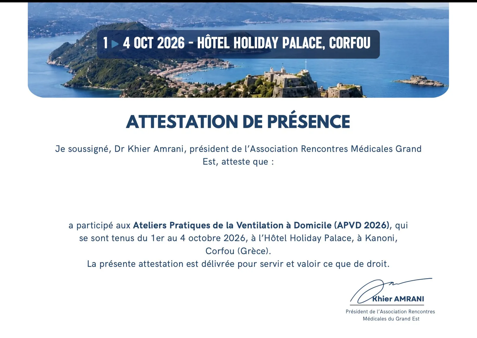 Attestation de présence en ligne des Ateliers APVD 2026, réalisée par M2L Studio