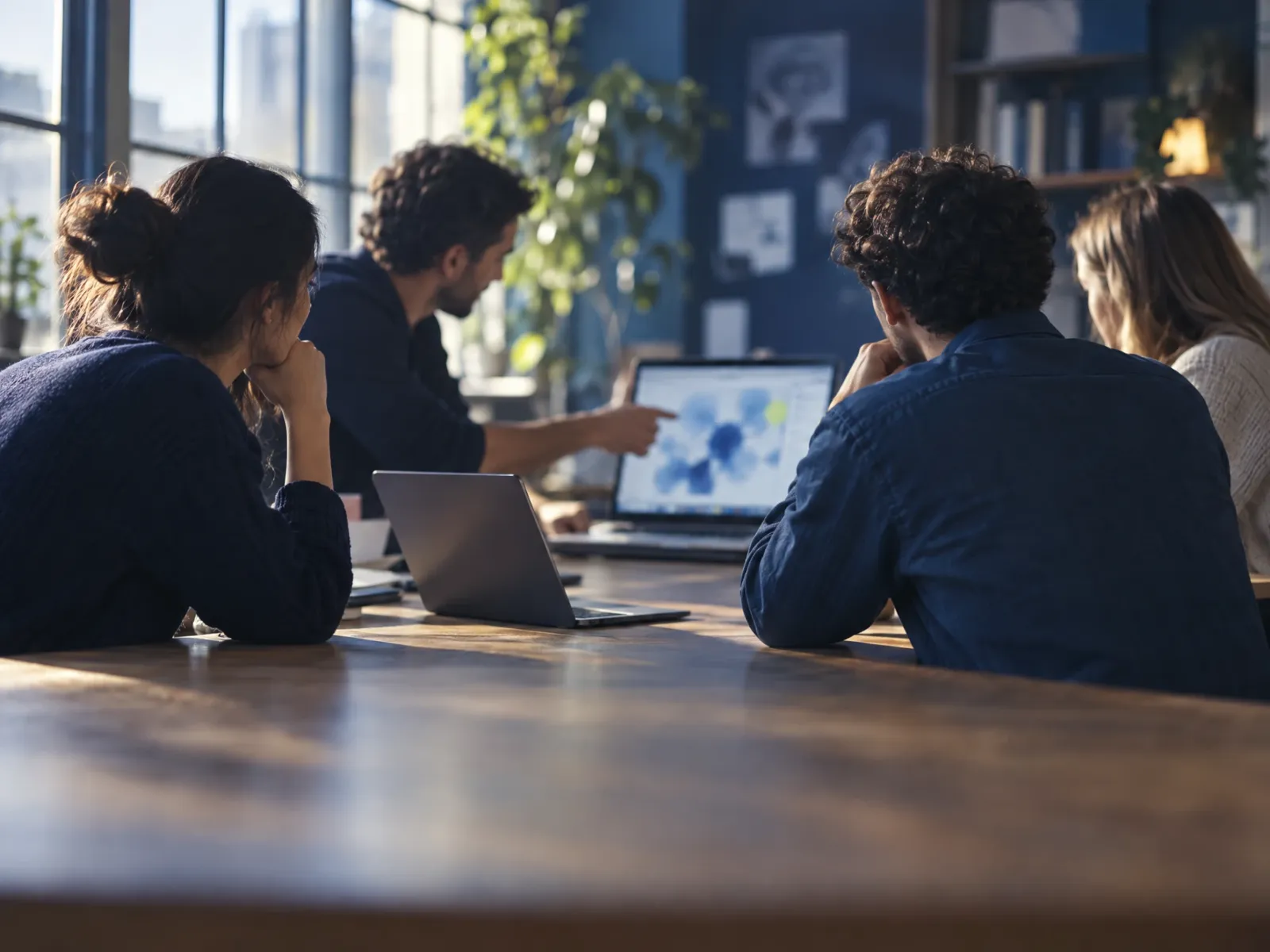 Atelier de formation à l’intelligence artificielle en petit groupe autour d’ordinateurs