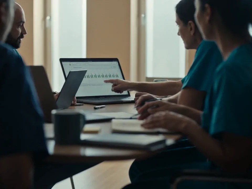 Équipe en atelier de travail autour d’ordinateurs portables